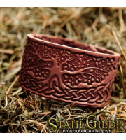 Leather Bracelet Cuff Wristband Yggdrasil World Tree Celtic Knotwork Vikings Nordic Talisman Amulet Carving Leather